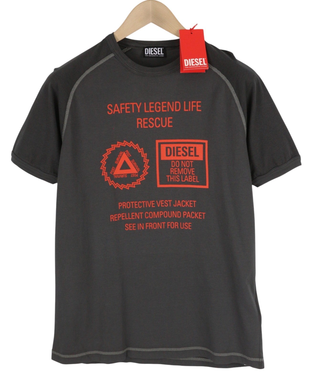 DIESEL T-Dieglan Men T-Shirt M Grey Crew Neck Short Sleeve Tricot Stretch