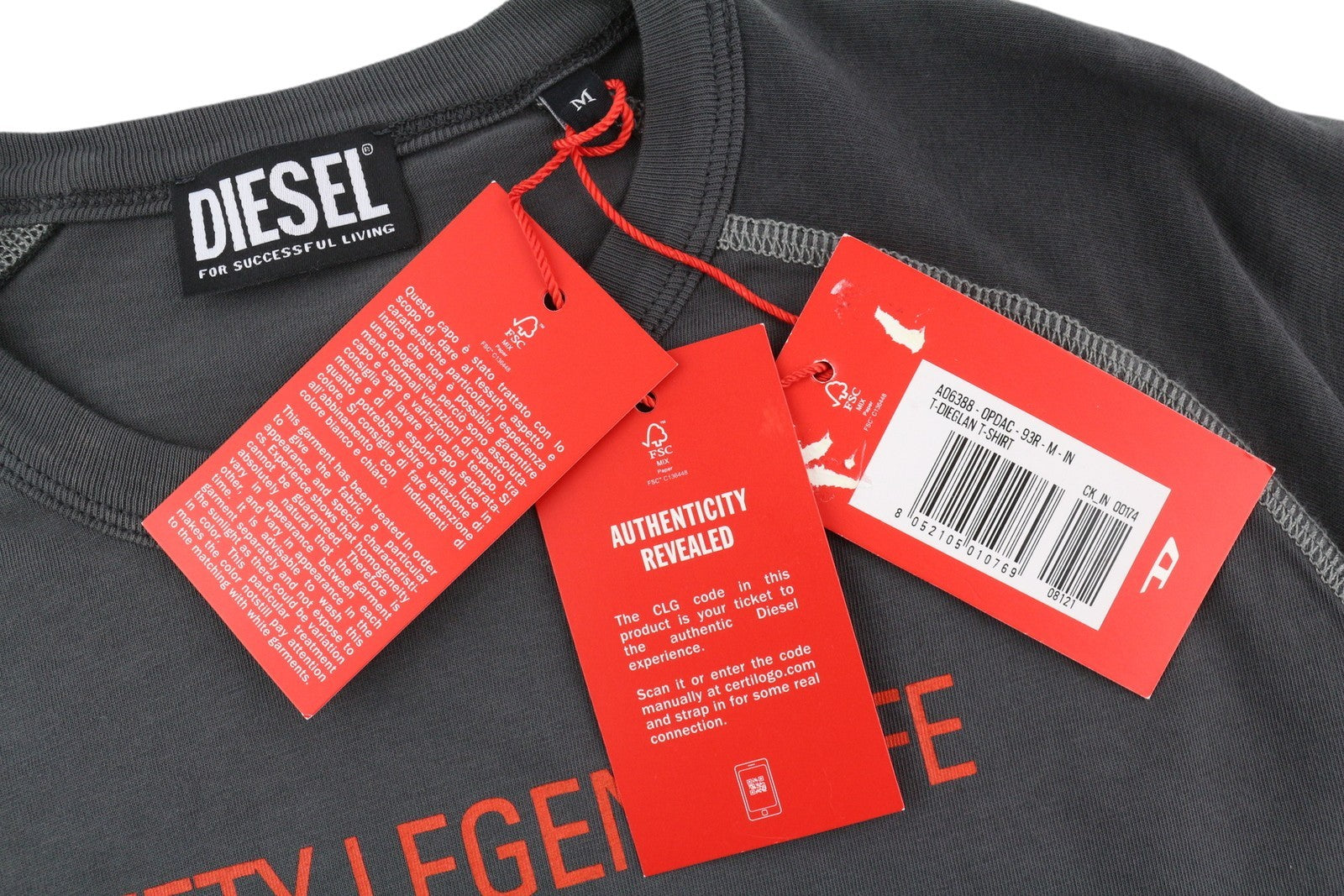 DIESEL T-Dieglan Men T-Shirt M Grey Crew Neck Short Sleeve Tricot Stretch