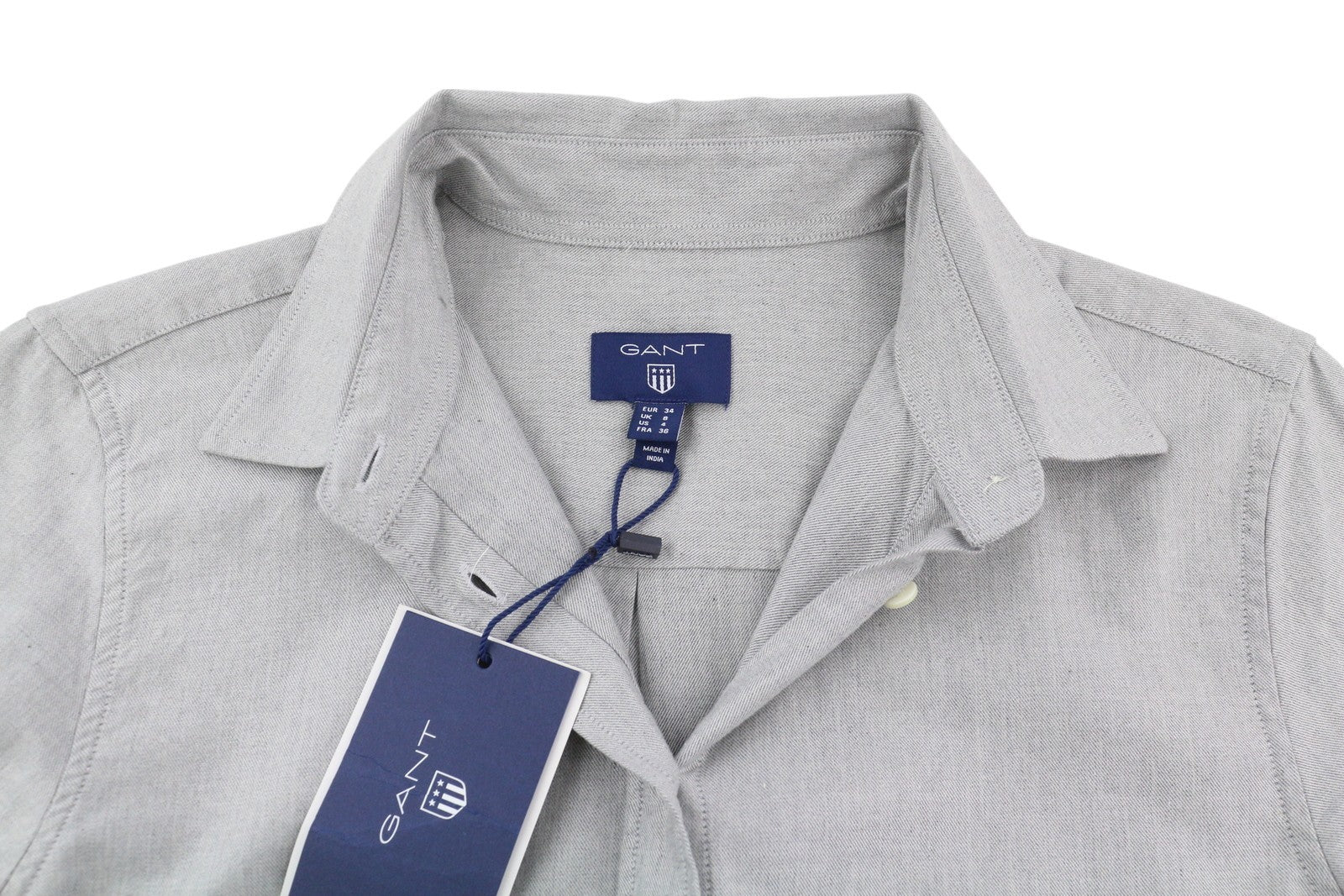 GANT TP Melange Flannel Women Shirt EU34 Grey Spread Collar Button-Up Casual