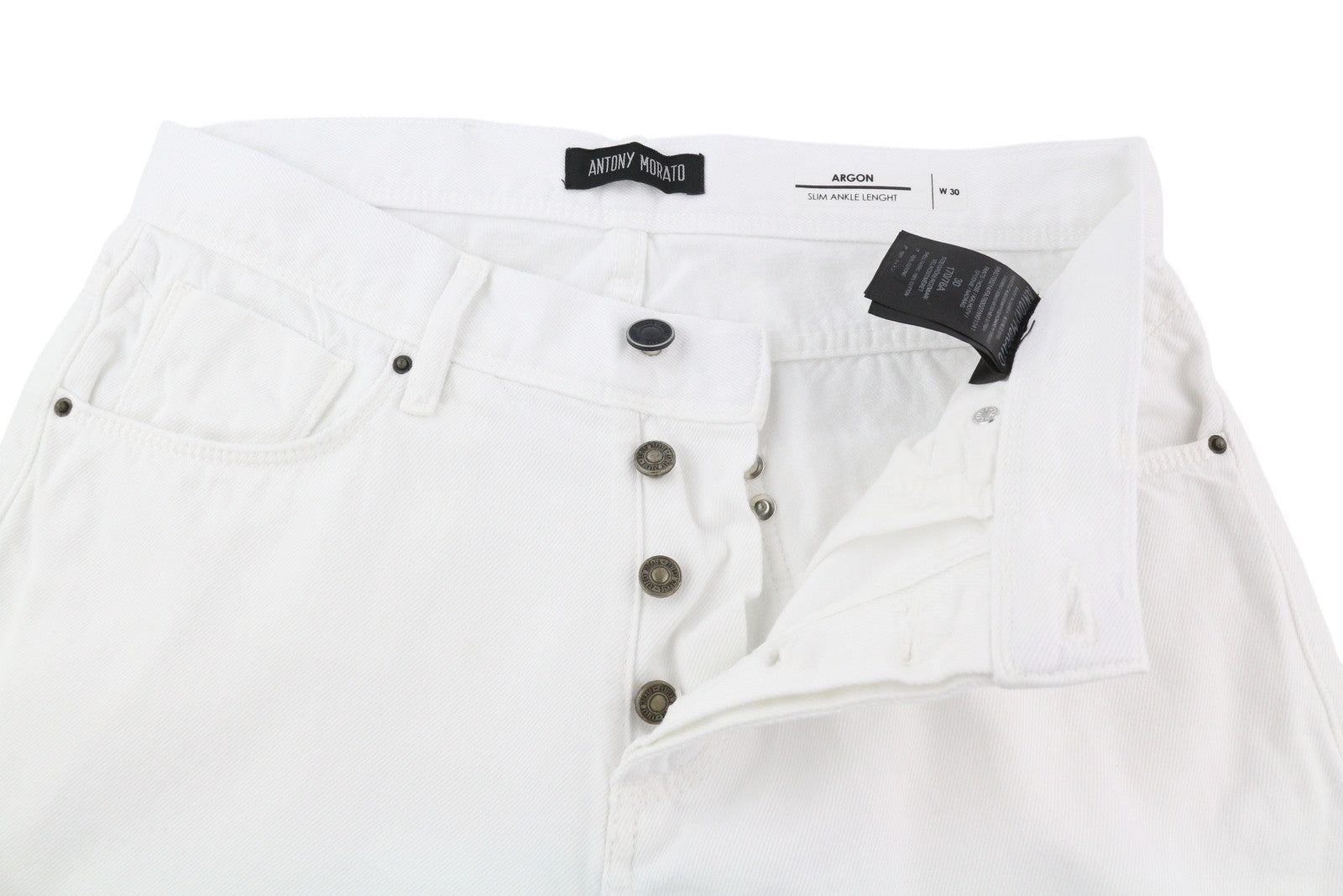 ANTONY MORATO Argon Men Jeans W30 White Slim Fit Ankle Button Fly Denim
