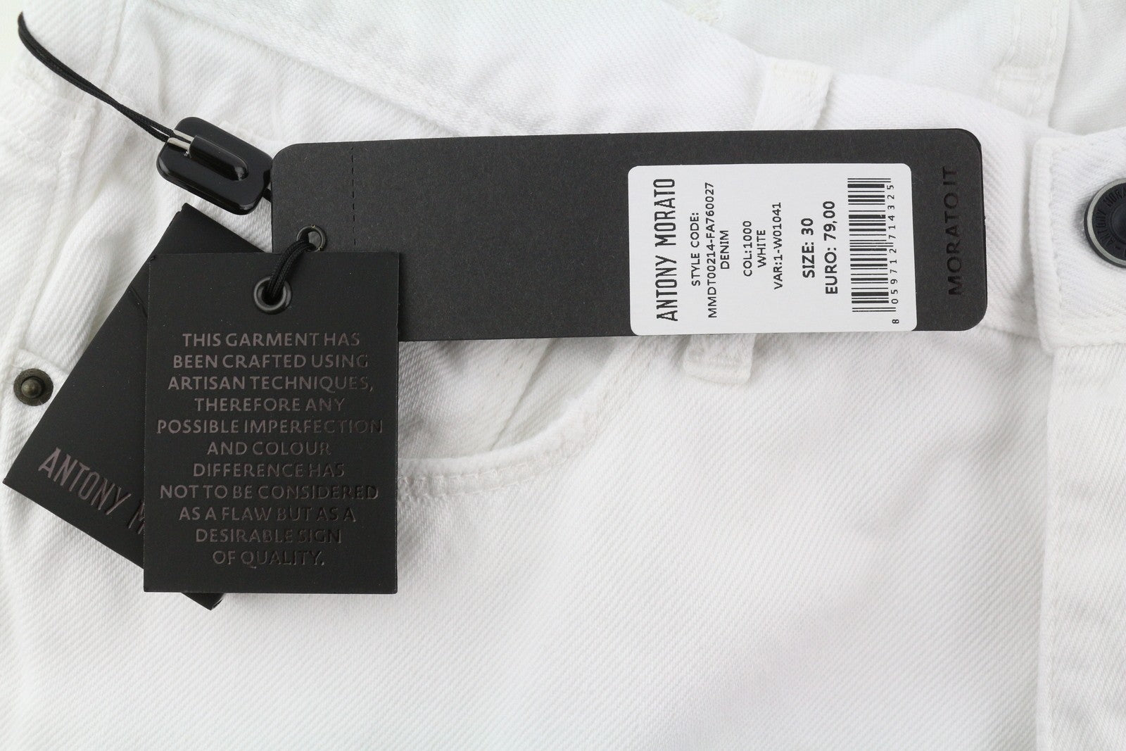 ANTONY MORATO Argon Men Jeans W30 White Slim Fit Ankle Button Fly Denim