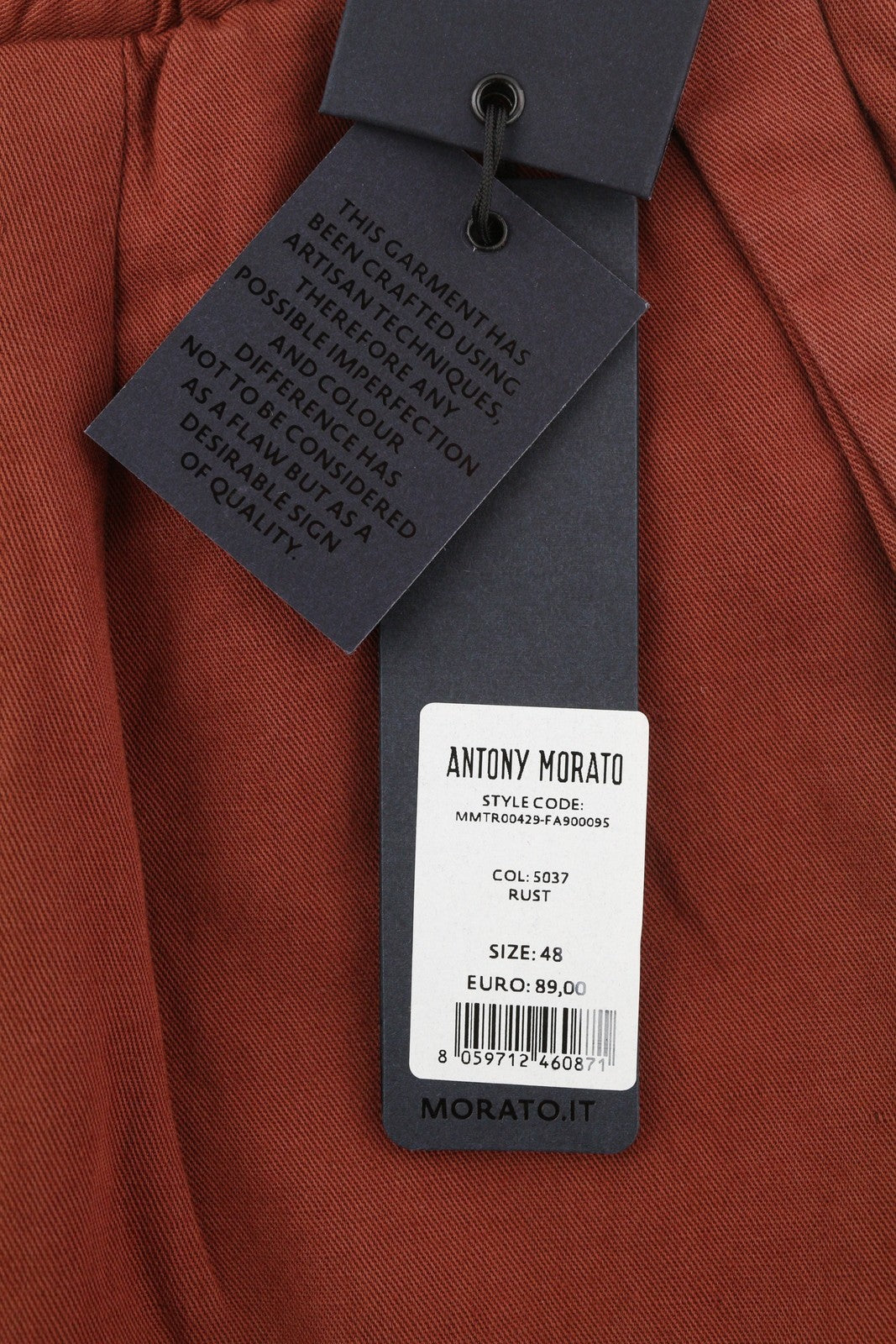 ANTONY MORATO Men Trousers W32 Brown Linen Blend Elastic Waist Cropped