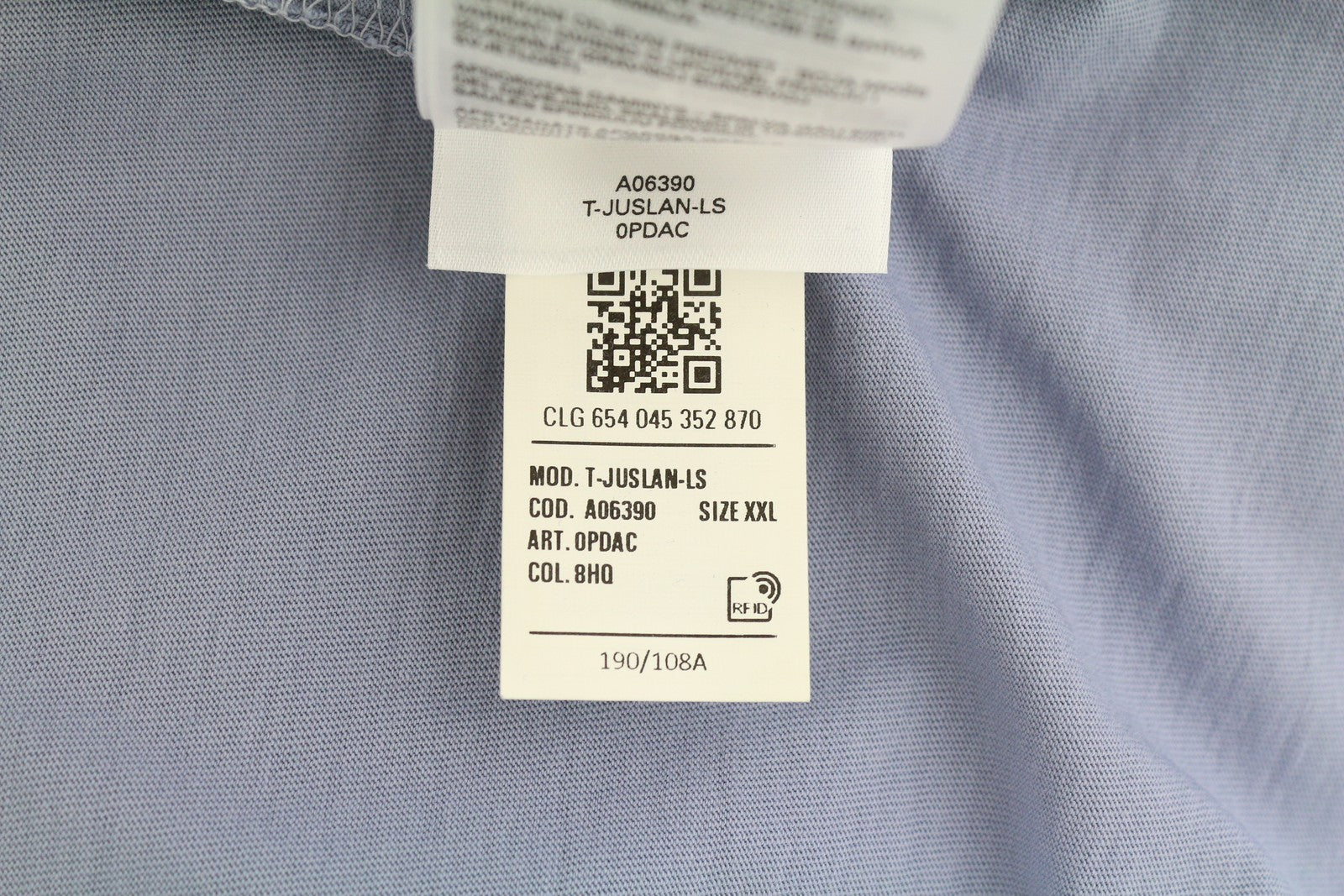 DIESEL T-Juslan-LS Men T-Shirt 2XL Blue Crew Neck Long Sleeve Stretch