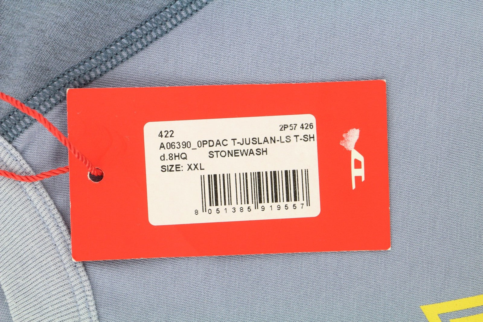 DIESEL T-Juslan-LS Men T-Shirt 2XL Blue Crew Neck Long Sleeve Stretch