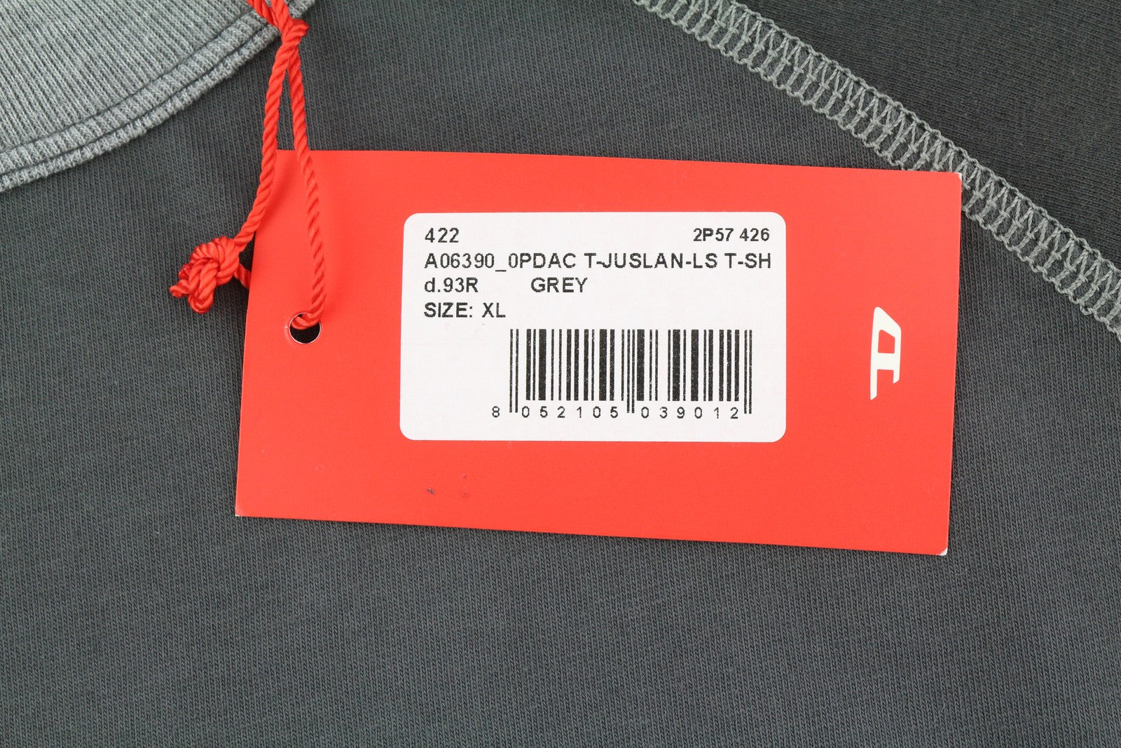 DIESEL T-Juslan-LS Men T-Shirt XL Grey Crew Neck Long Sleeve Stretch