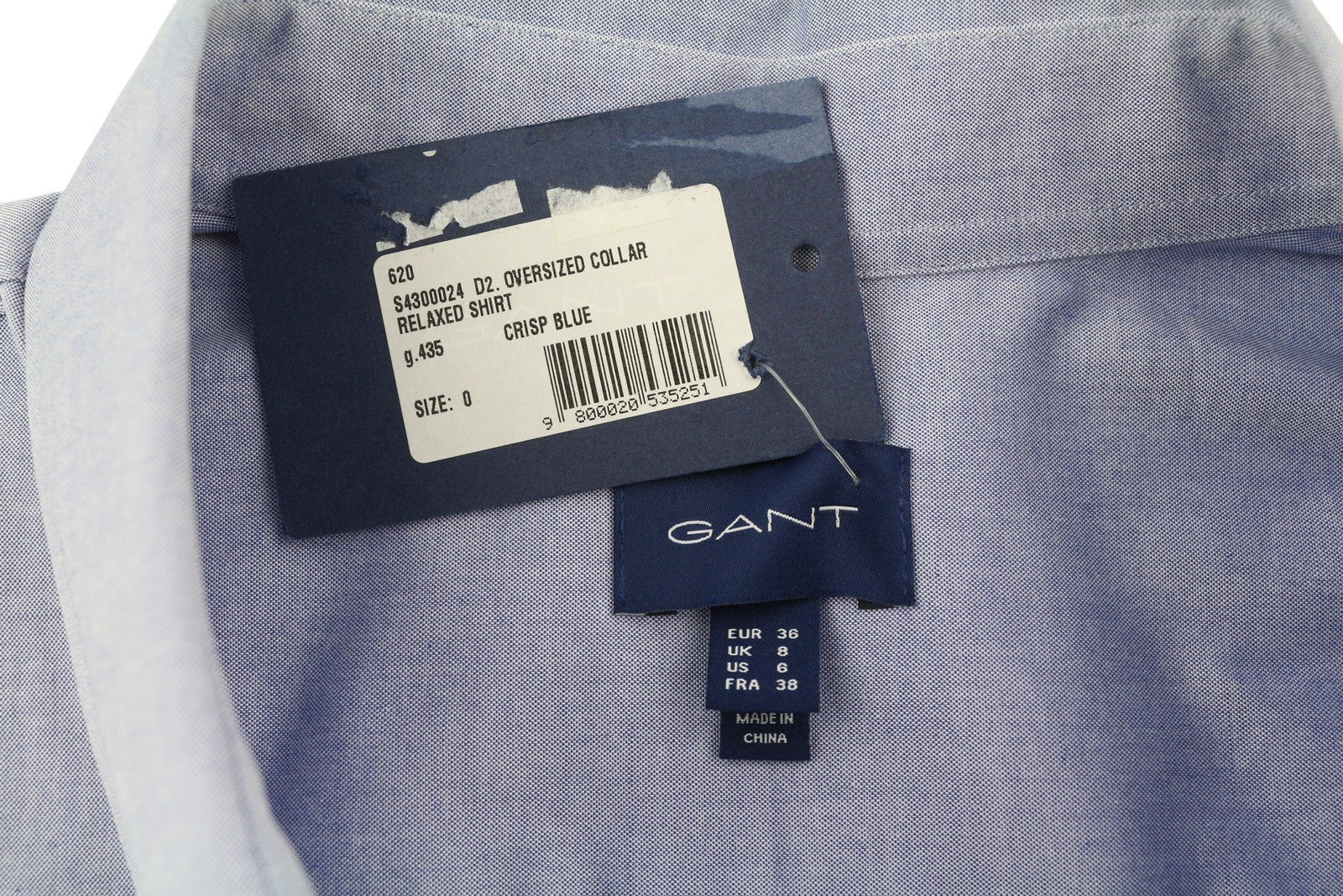 GANT Oversized Collar Relaxed Women Shirt EU36 Blue Long Sleeve Button-Up