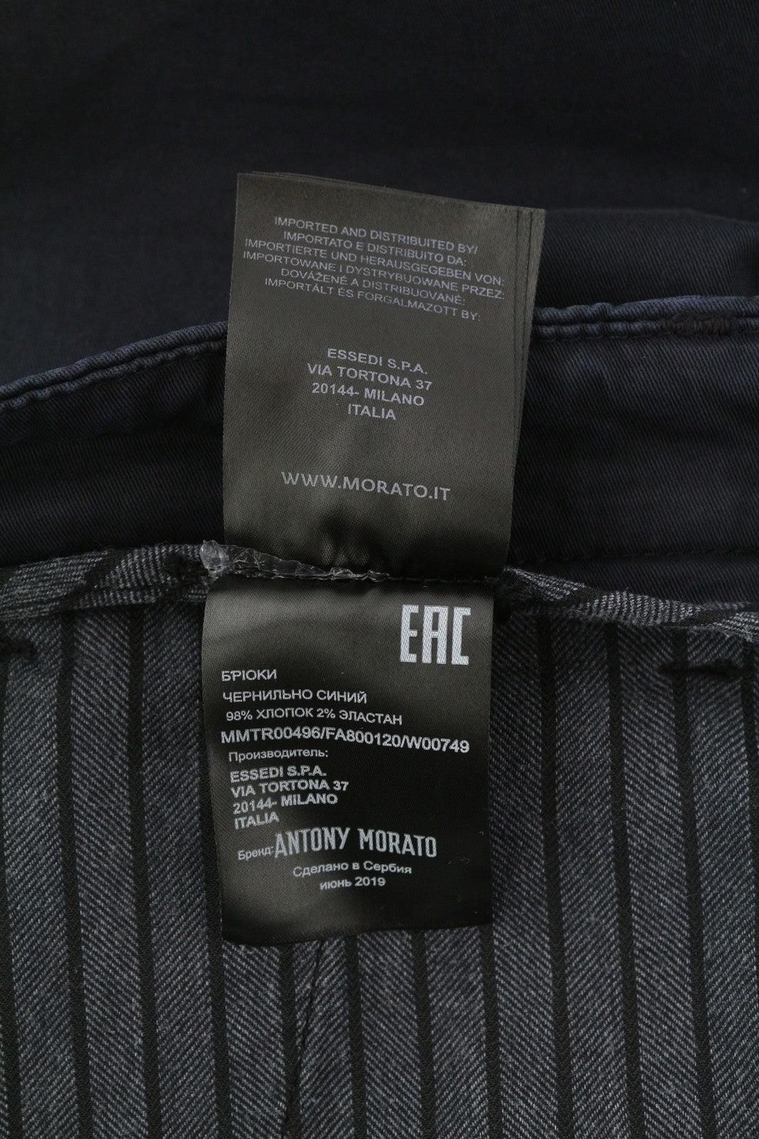 ANTONY MORATO Bryan Men Trousers W40 Dark Blue Skinny Stretch Zip Fly