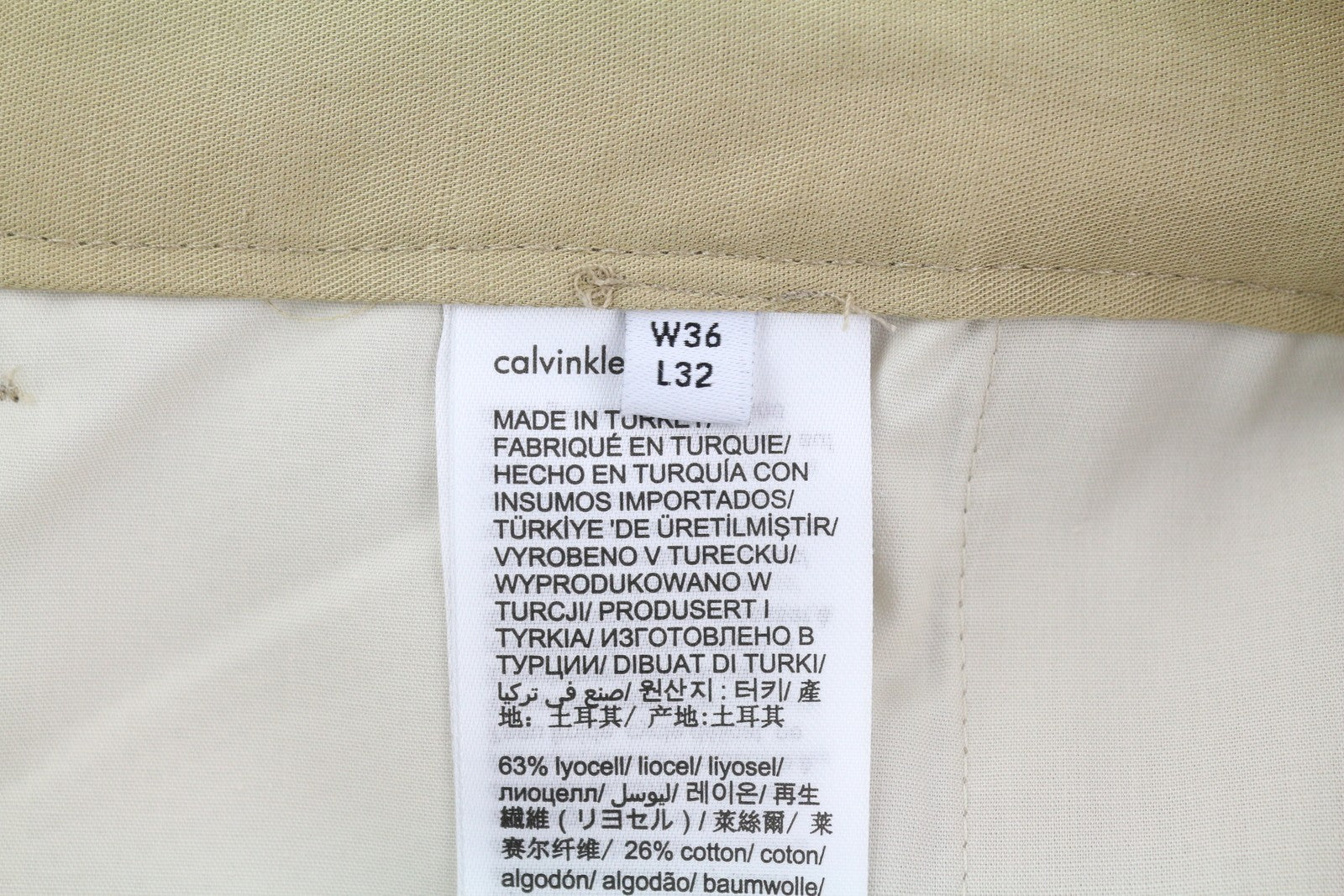 CALVIN KLEIN Dyed Tencel Tapered Men Trousers W36/L32 Brown Linen Blend