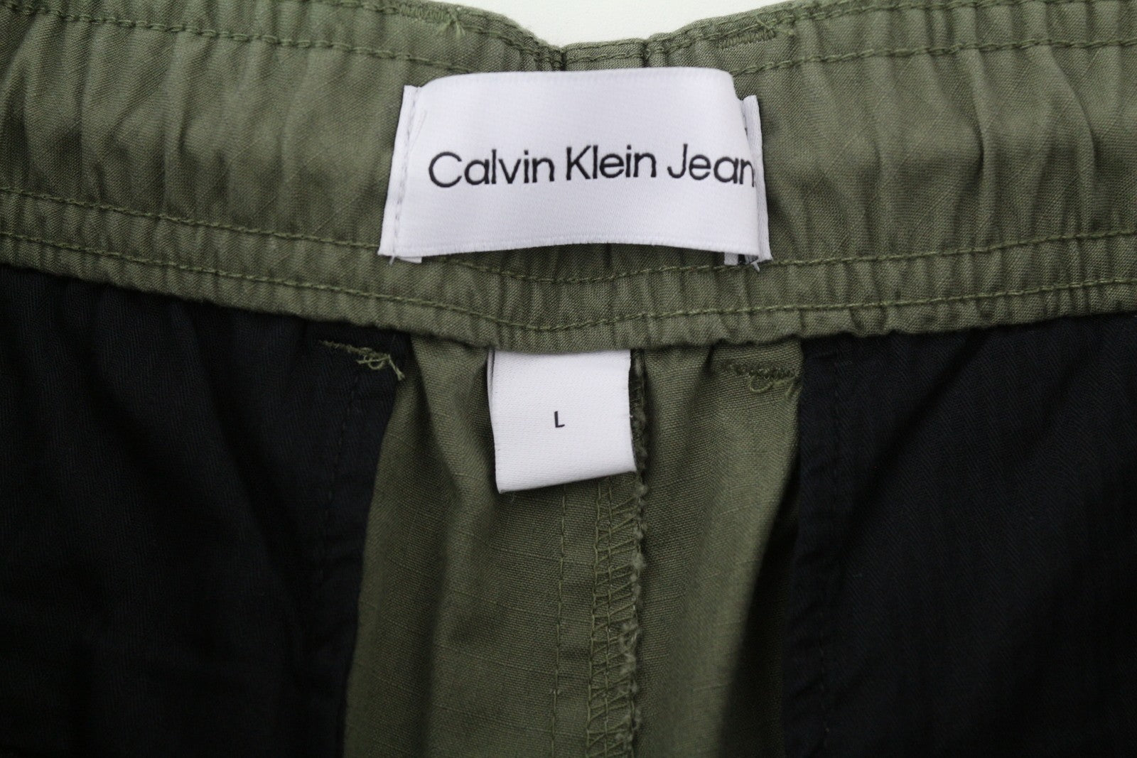 CALVIN KLEIN Essential Regular Men Trousers L Green Cargo Elastic Waist