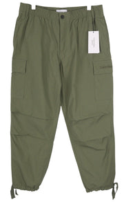 CALVIN KLEIN Essential Regular Men Trousers XL Green Cargo Elastic Waist