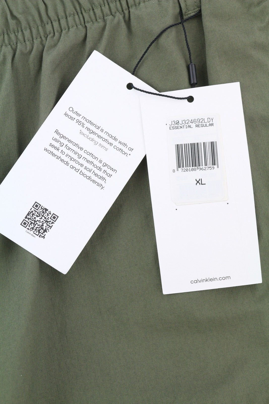 CALVIN KLEIN Essential Regular Men Trousers XL Green Cargo Elastic Waist