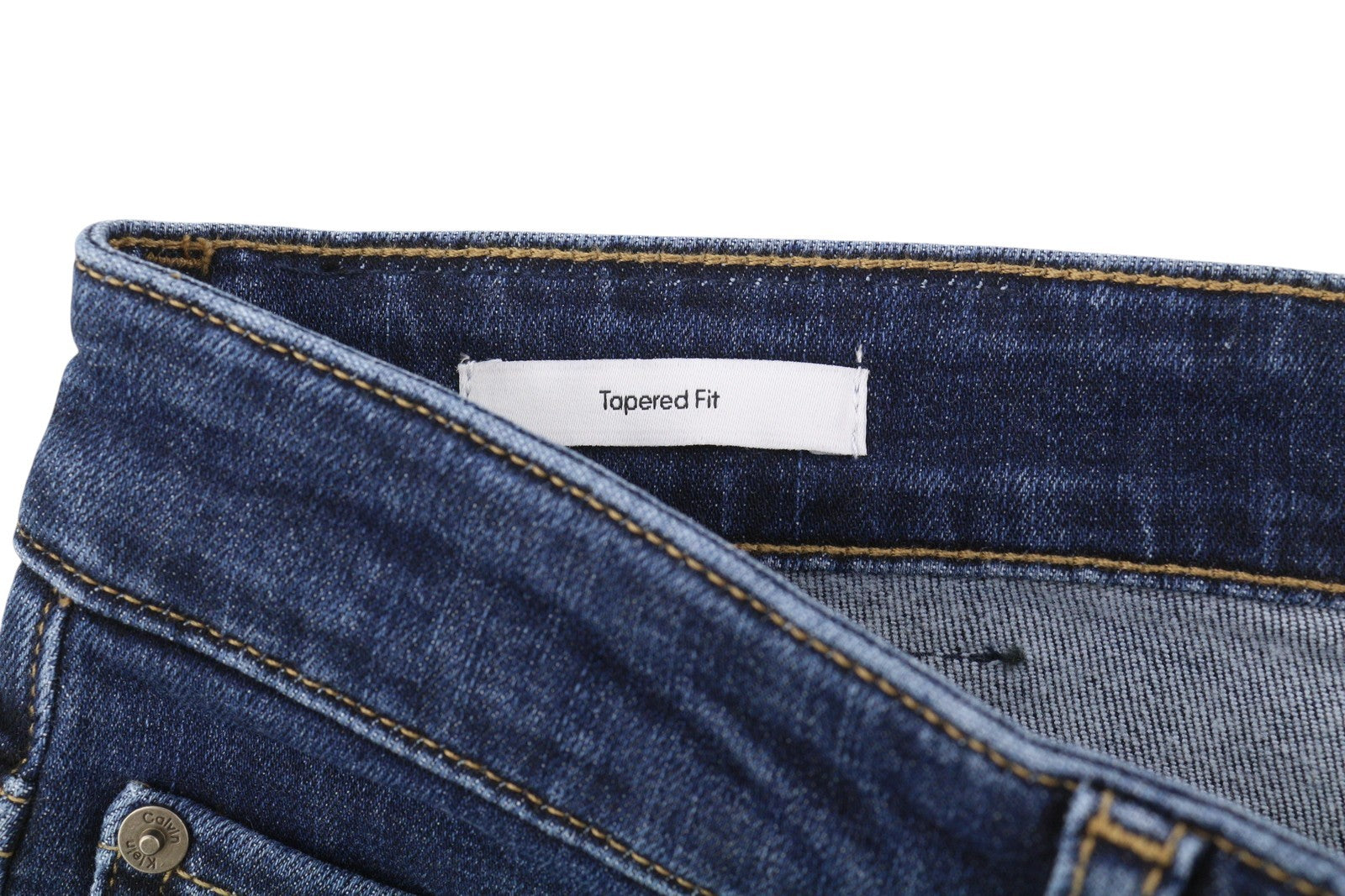 CALVIN KLEIN Men Jeans W34/L32 Dark Blue Tapered Stretch Zip Fly Denim