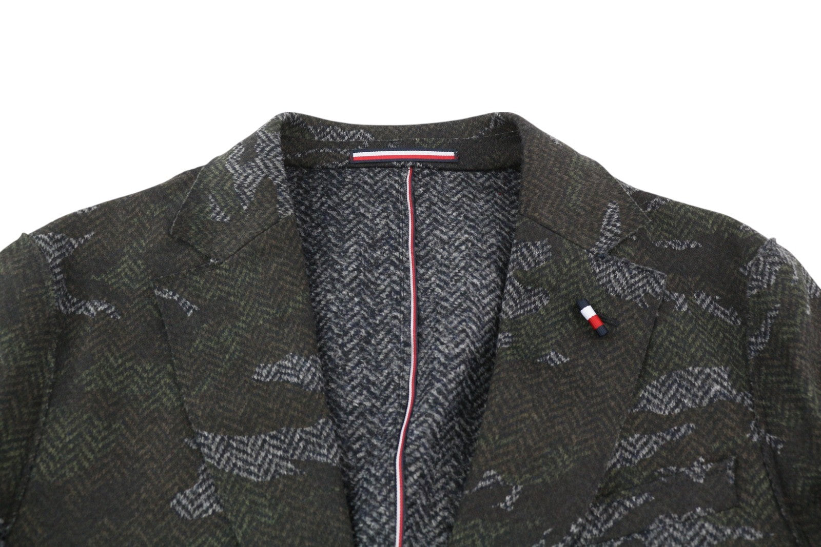 TOMMY HILFIGER Jersey Raw Cut Slim Men Blazer XS Camo Wool Blend THFlex