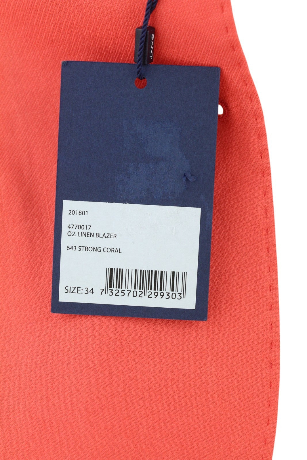 GANT Women Blazer EU34 Coral Linen Blend Notch Lapel Logo Lined