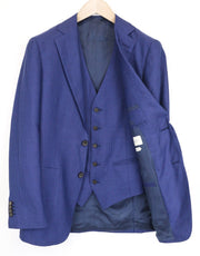 SUITSUPPLY vyriškas švarkas „Havana“ (UK36R), mėlynas, plonas, vilnonis, šilkinis, dviejų dalių kostiumas su „Houndstooth“ raštu. 