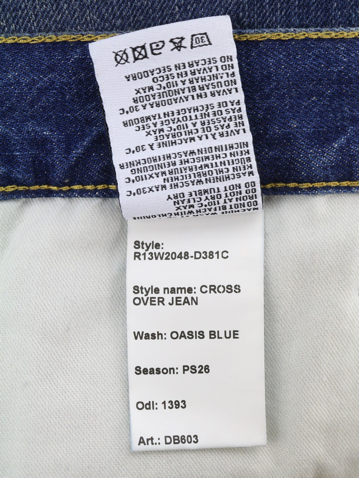 R13 Cross Over Women Jeans 24 Oasis Blue Faded Distress Asymmetrical PS26 RRP946