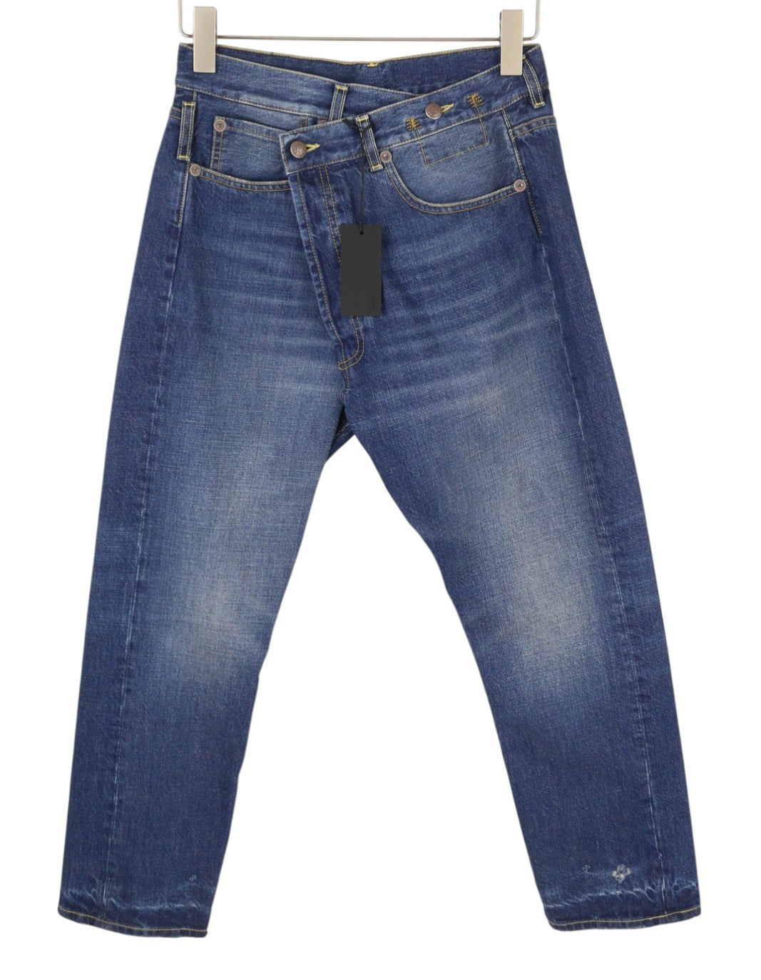 R13 Cross Over Women Jeans 24 Oasis Blue Faded Distress Asymmetrical PS26 RRP946