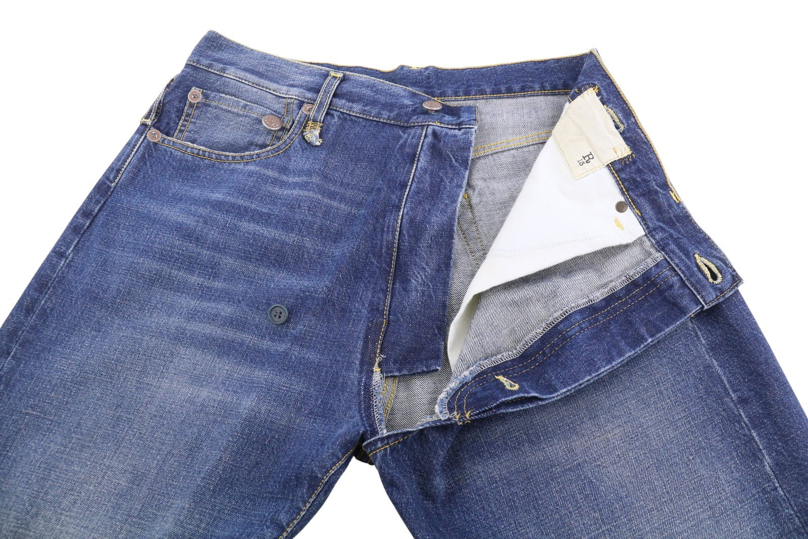 R13 Cross Over Women Jeans 24 Oasis Blue Faded Distress Asymmetrical PS26 RRP946