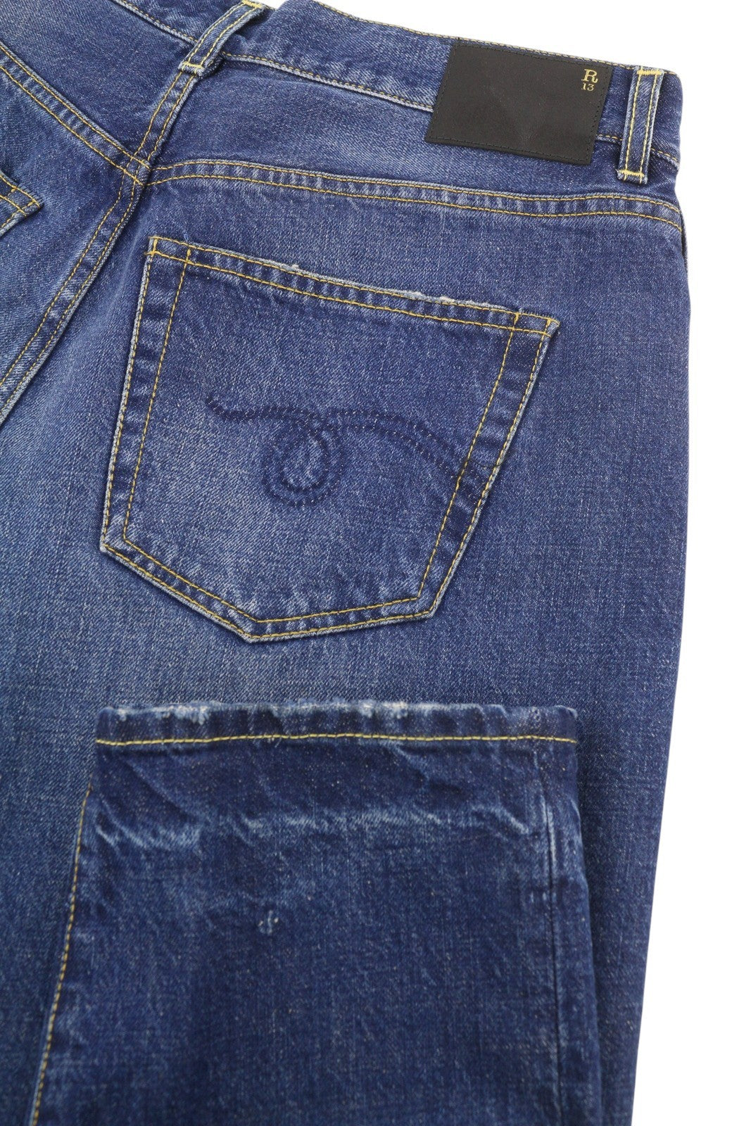 R13 Cross Over Women Jeans 24 Oasis Blue Faded Distress Asymmetrical PS26 RRP946