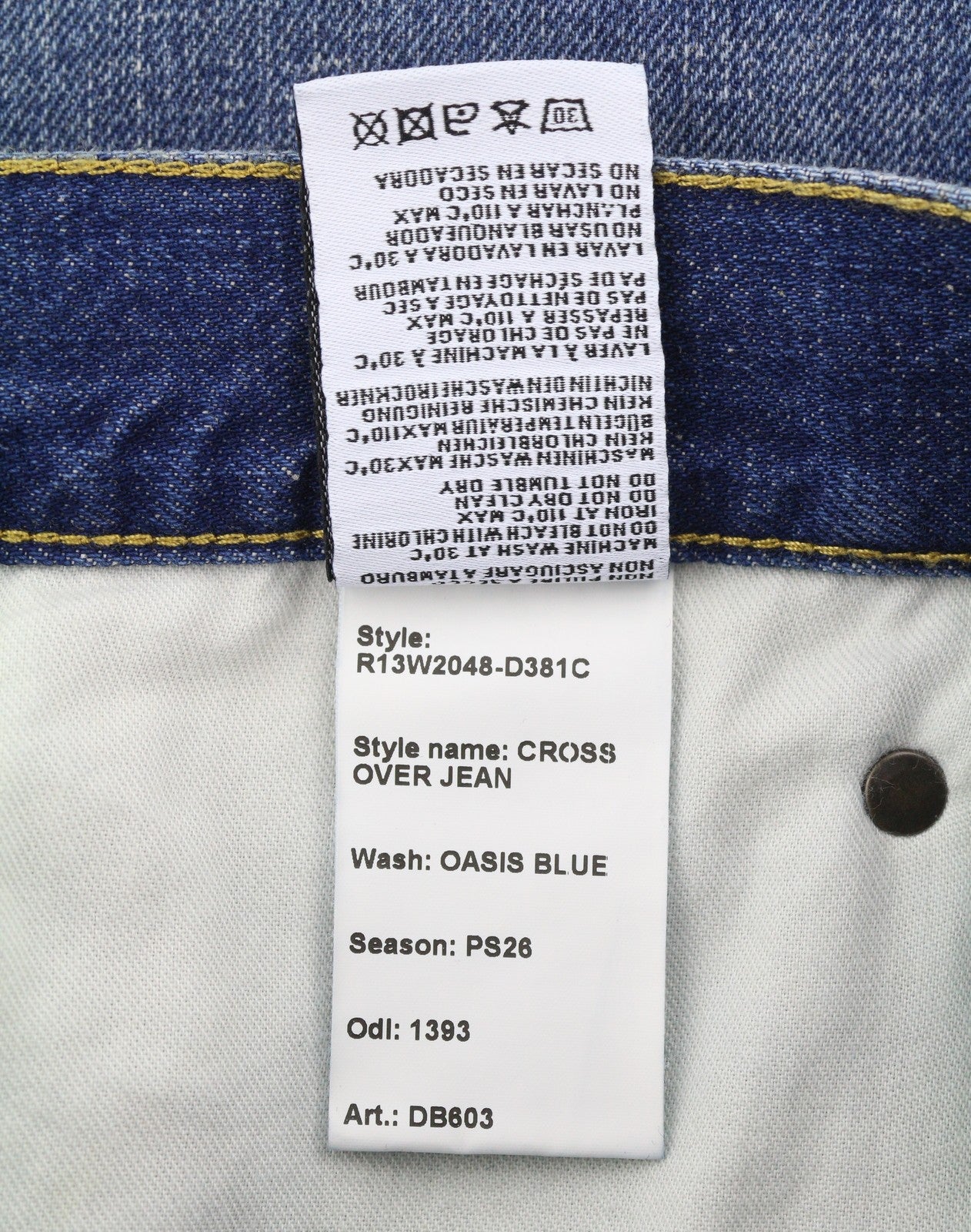 R13 Cross Over Women Jeans 27 Oasis Blue Faded Distress Asymmetrical PS26 RRP946