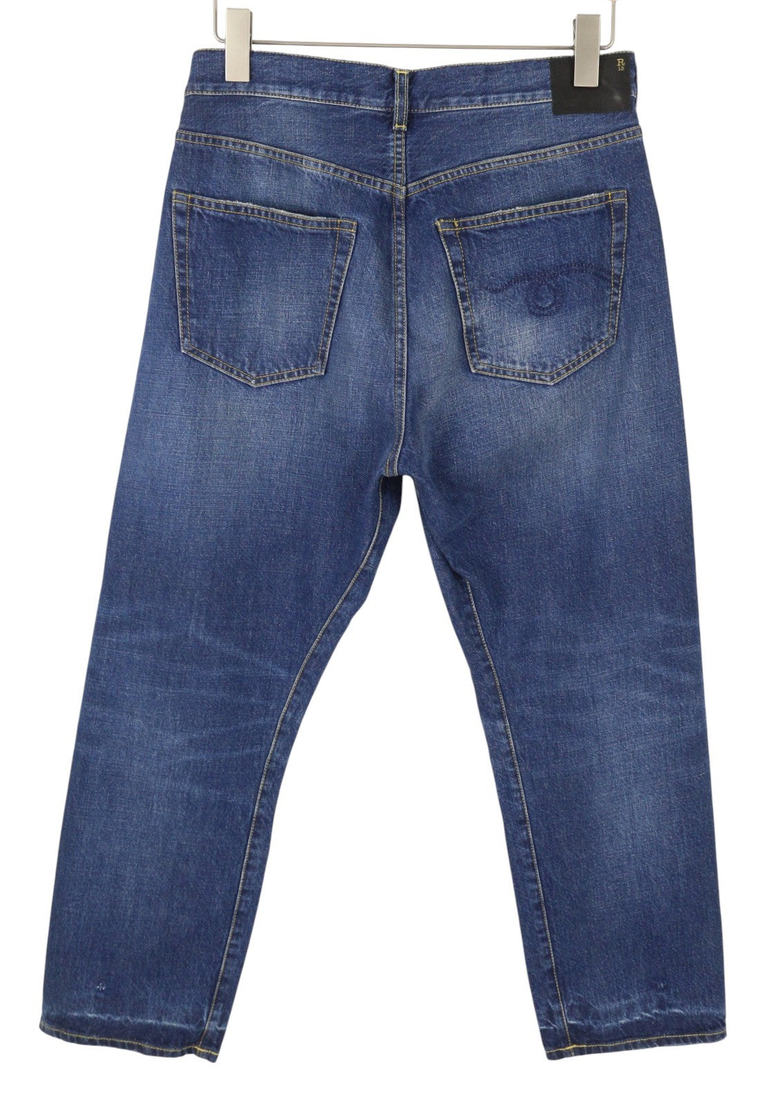 R13 Cross Over Women Jeans 27 Oasis Blue Faded Distress Asymmetrical PS26 RRP946