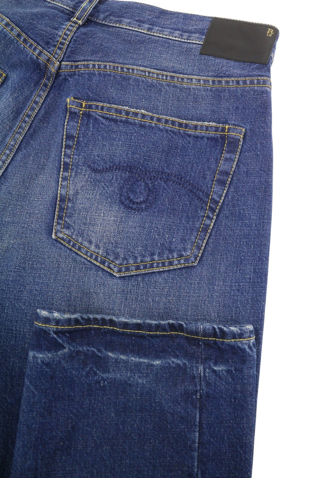 R13 Cross Over Women Jeans 27 Oasis Blue Faded Distress Asymmetrical PS26 RRP946