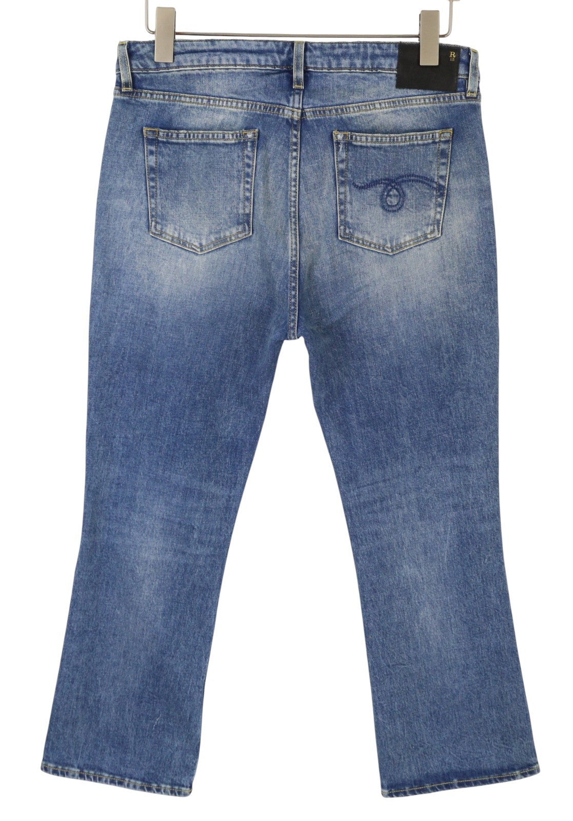 R13 Kick Fit Women Jeans 32 Jasper Stretch Cropped Whiskers Faded Flare PS26