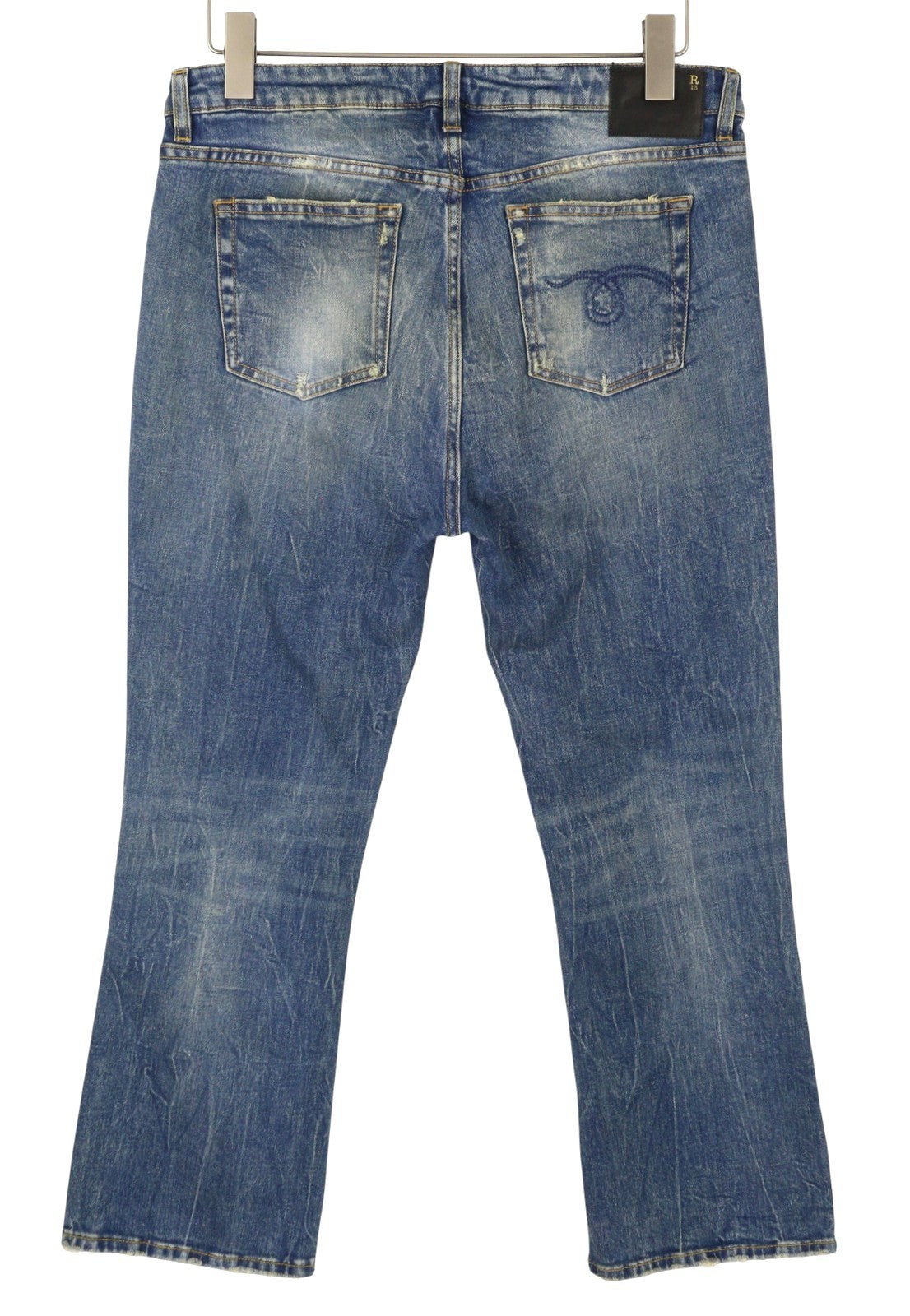 R13 Kick Fit Women Jeans 31 Kelly Stretch Cropped Faded Distress PS26 RRP699