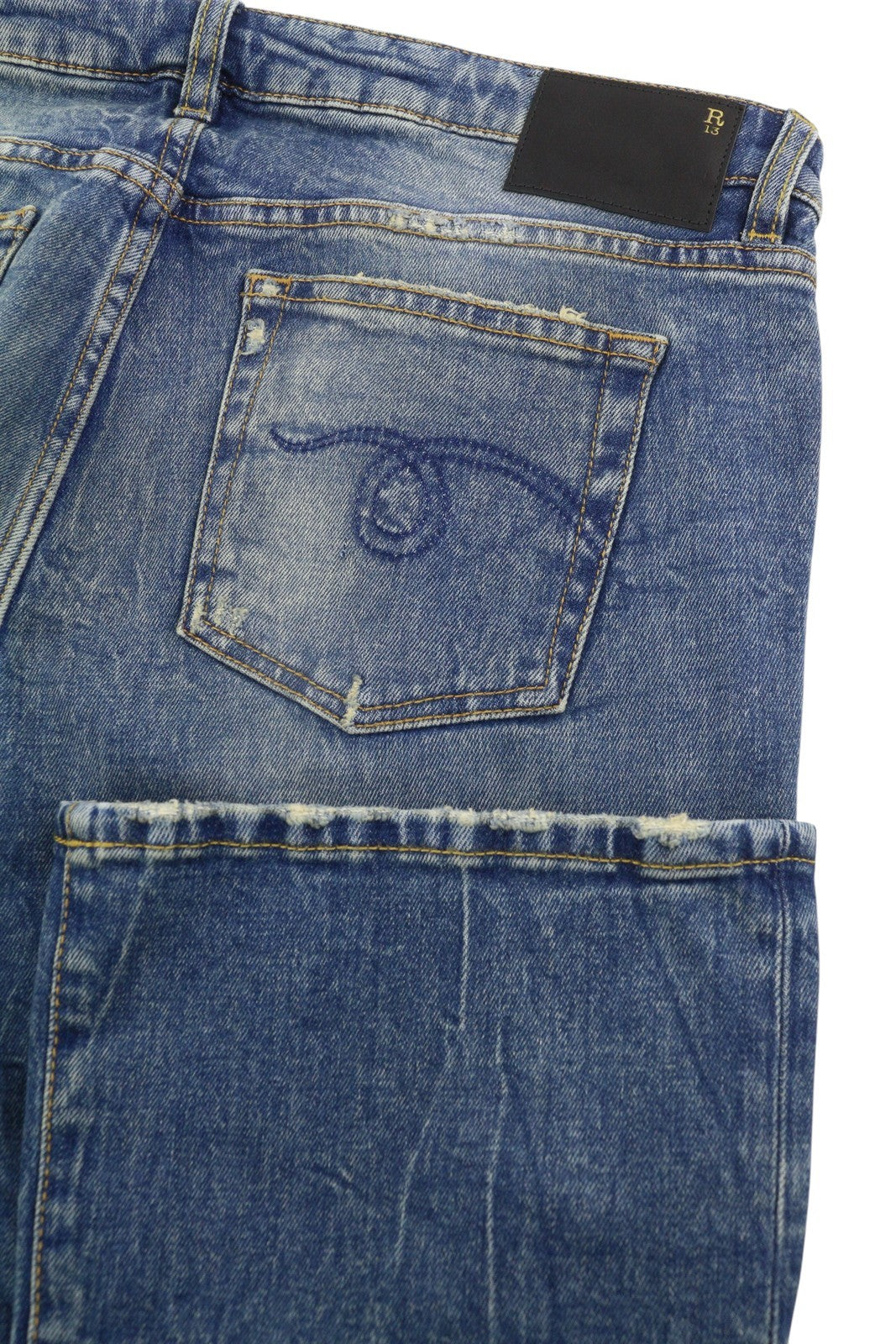 R13 Kick Fit Women Jeans 31 Kelly Stretch Cropped Faded Distress PS26 RRP699