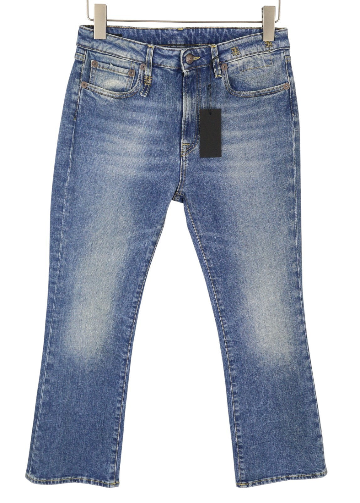 R13 Kick Fit Women Jeans 29 Jasper Stretch Cropped Whiskers Faded Flare PS26