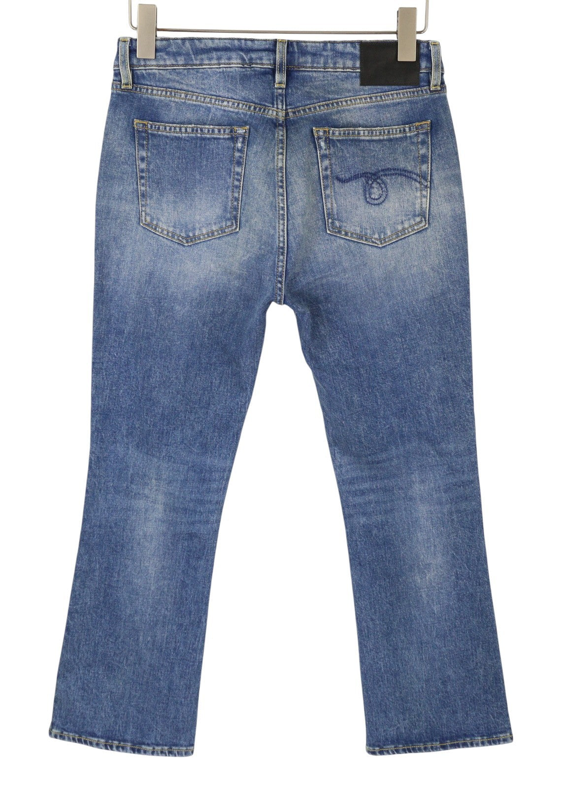 R13 Kick Fit Women Jeans 29 Jasper Stretch Cropped Whiskers Faded Flare PS26