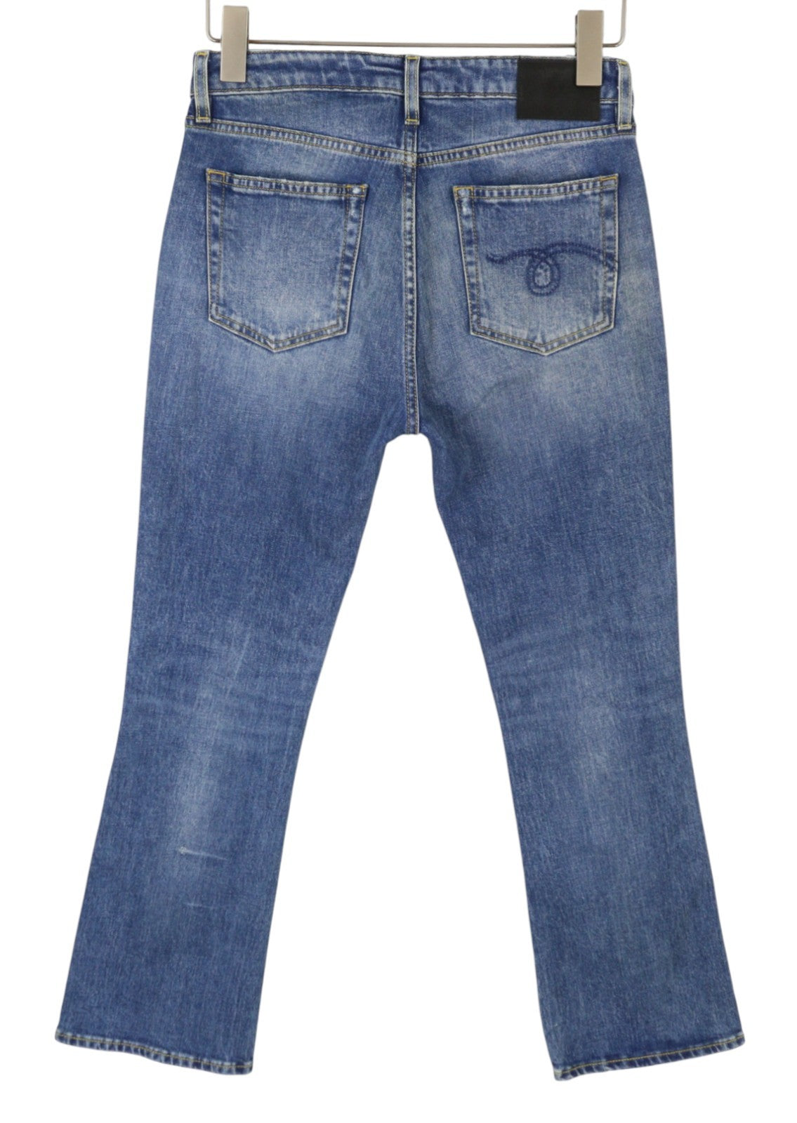 R13 Kick Fit Women Jeans 28 Jasper Stretch Cropped Whiskers Faded Blue PS26