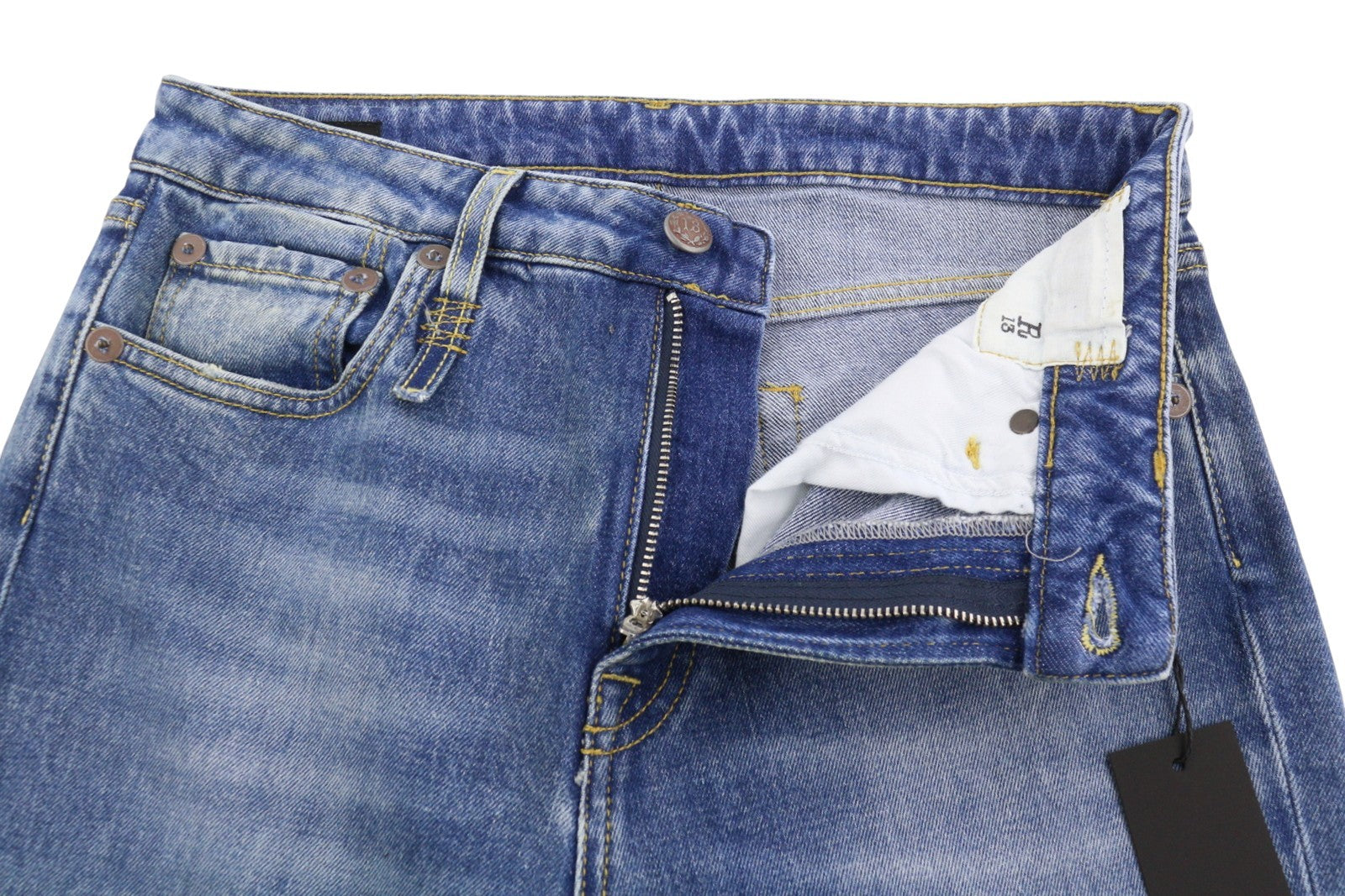 R13 Kick Fit Women Jeans 28 Jasper Stretch Cropped Whiskers Faded Blue PS26