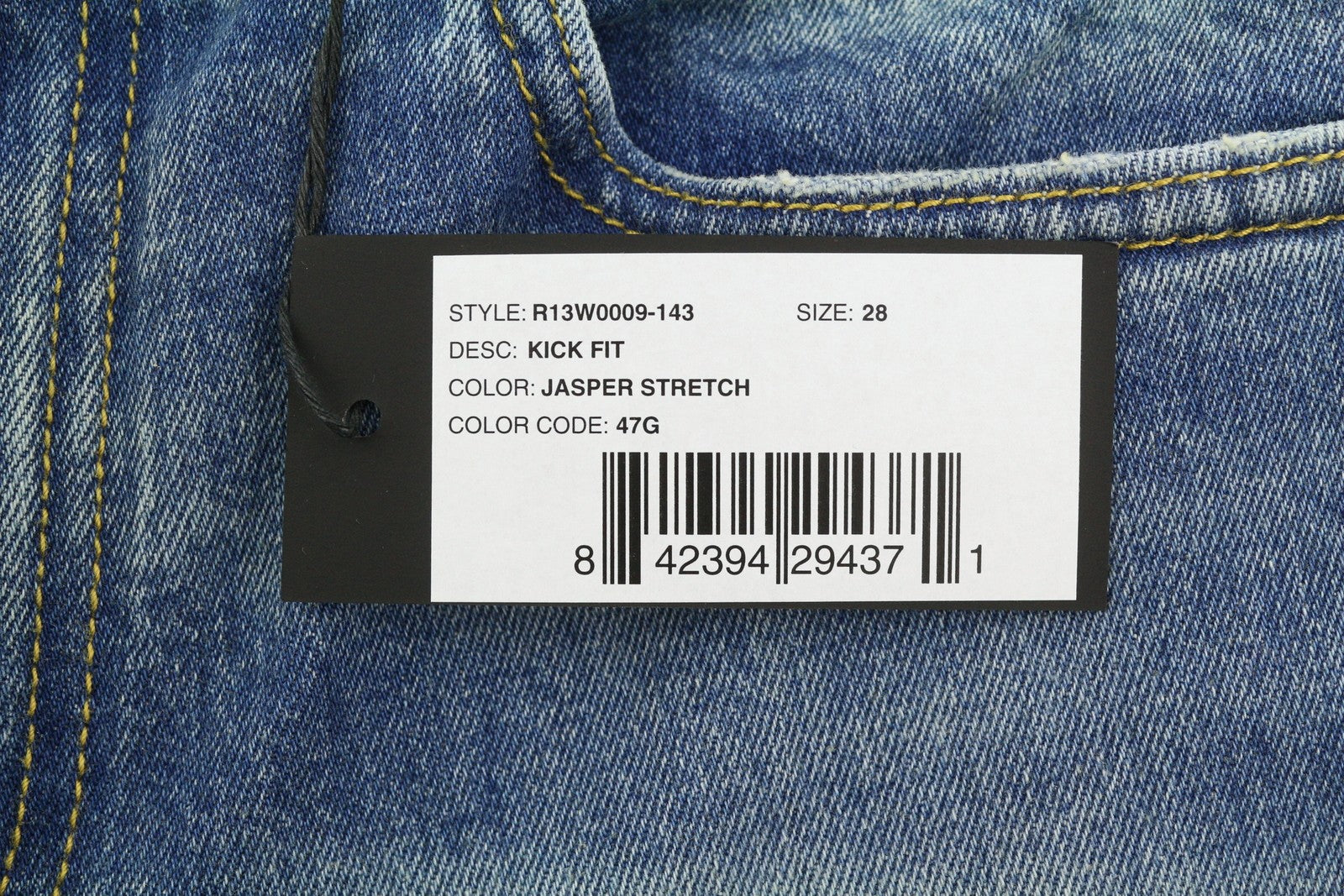 R13 Kick Fit Women Jeans 28 Jasper Stretch Cropped Whiskers Faded Blue PS26