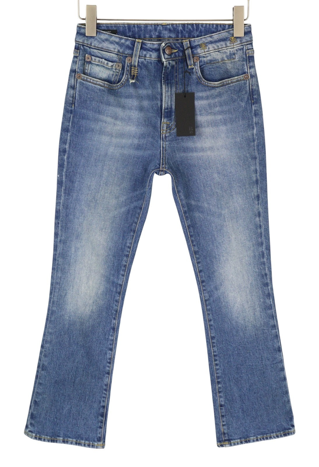 R13 Kick Fit Women Jeans 27 Jasper Stretch Cropped Whiskers Faded Blue PS26