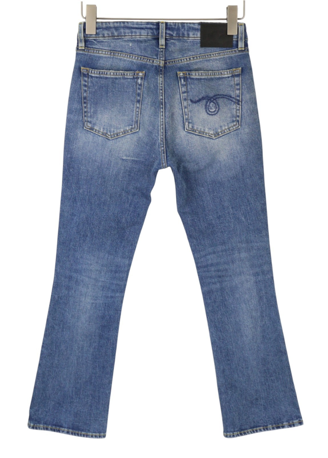 R13 Kick Fit Women Jeans 27 Jasper Stretch Cropped Whiskers Faded Blue PS26