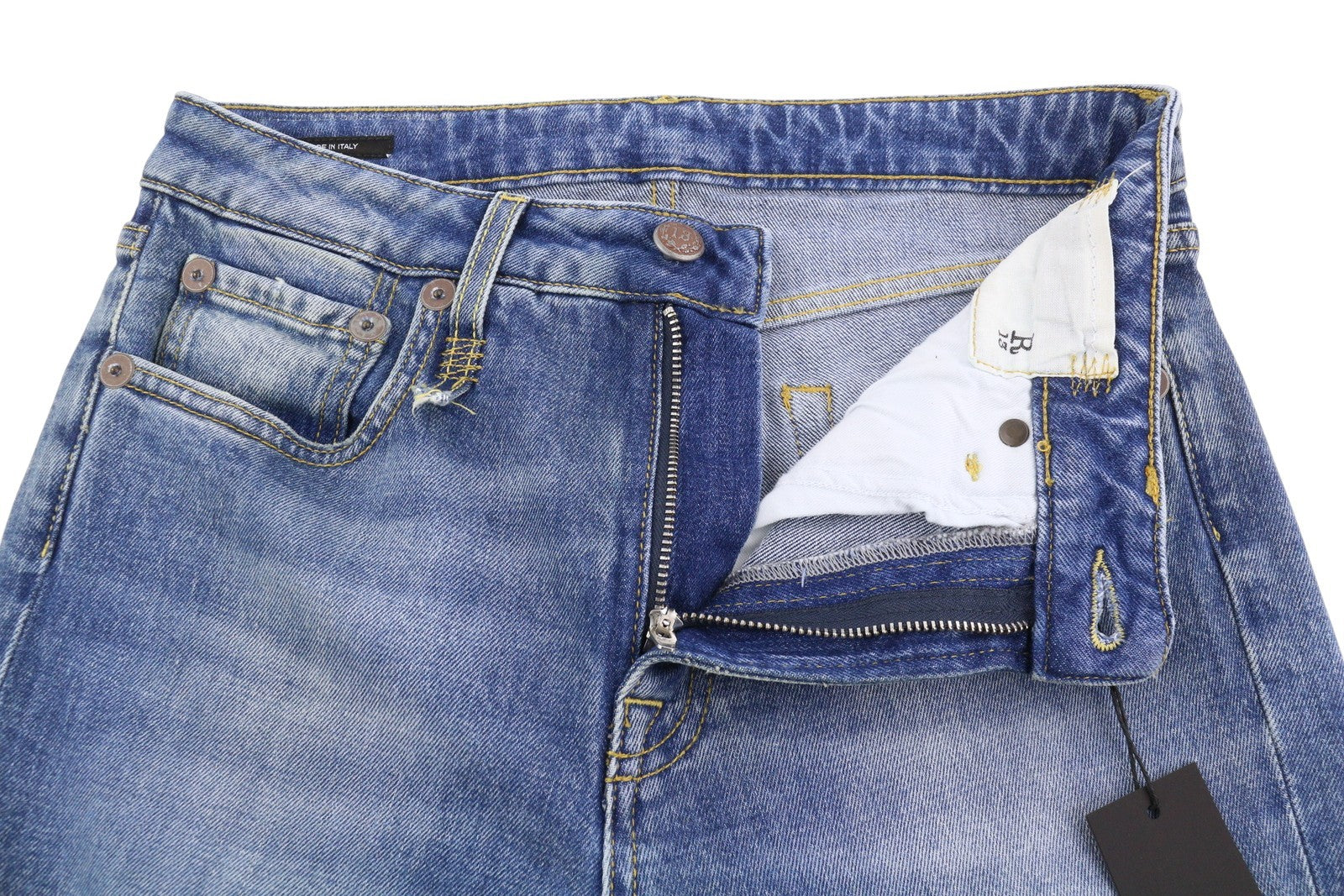 R13 Kick Fit Women Jeans 27 Jasper Stretch Cropped Whiskers Faded Blue PS26