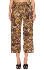 R13 X-BF Women Trousers 29 Geo Brown Jacquard Embroidered Cropped Low Rise PS26