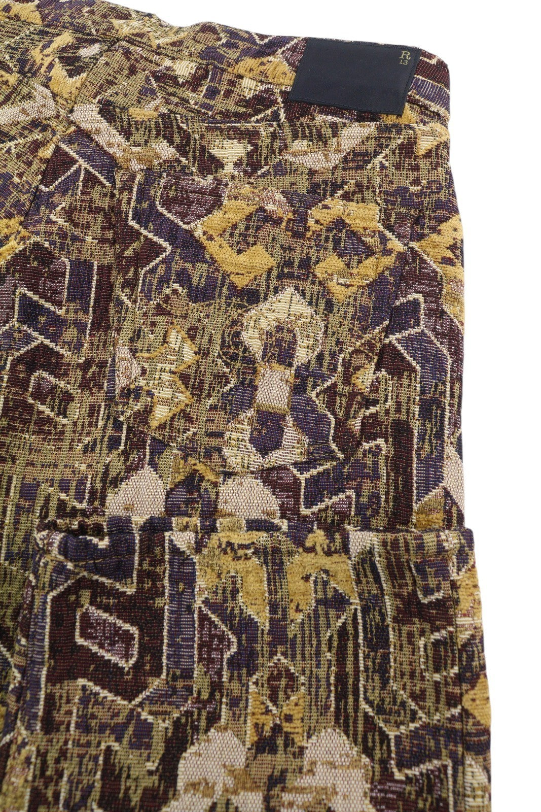 R13 X-BF Women Trousers 29 Geo Brown Jacquard Embroidered Cropped Low Rise PS26