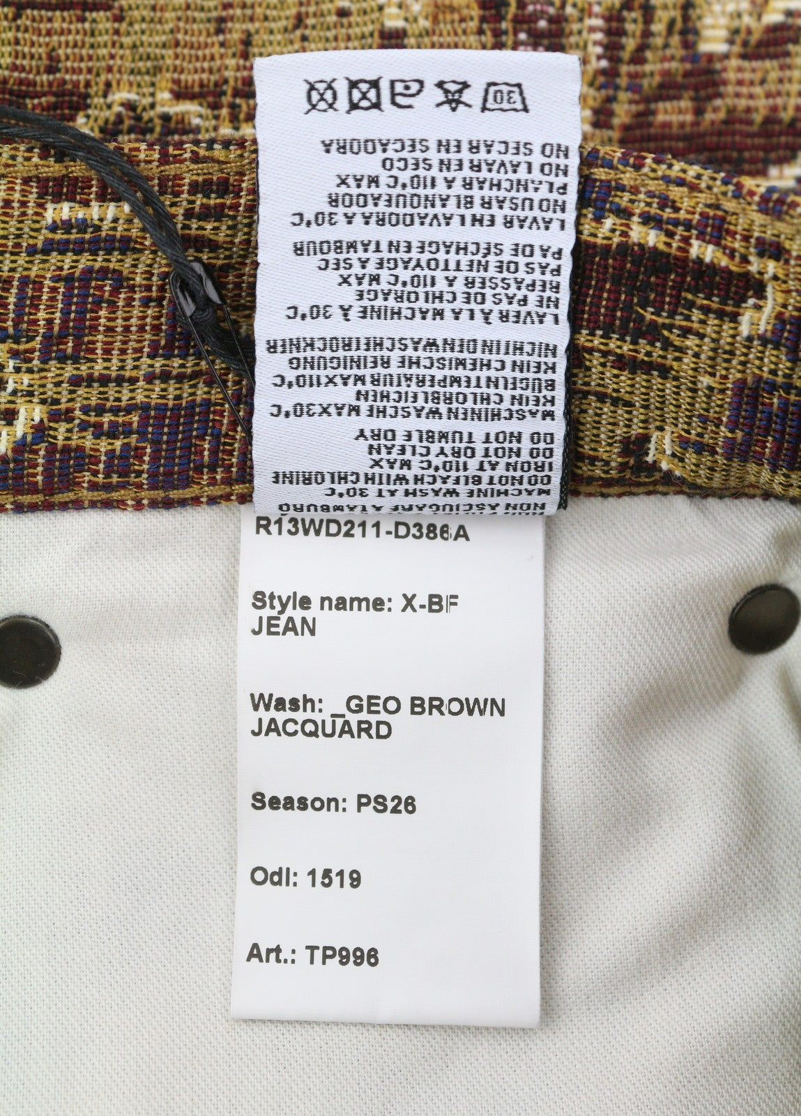 R13 X-BF Women Trousers 29 Geo Brown Jacquard Embroidered Cropped Low Rise PS26