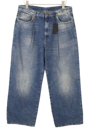 R13 Damon Pleated Women Jeans 36 Kellen Straight Whiskers Faded Blue Denim PS26