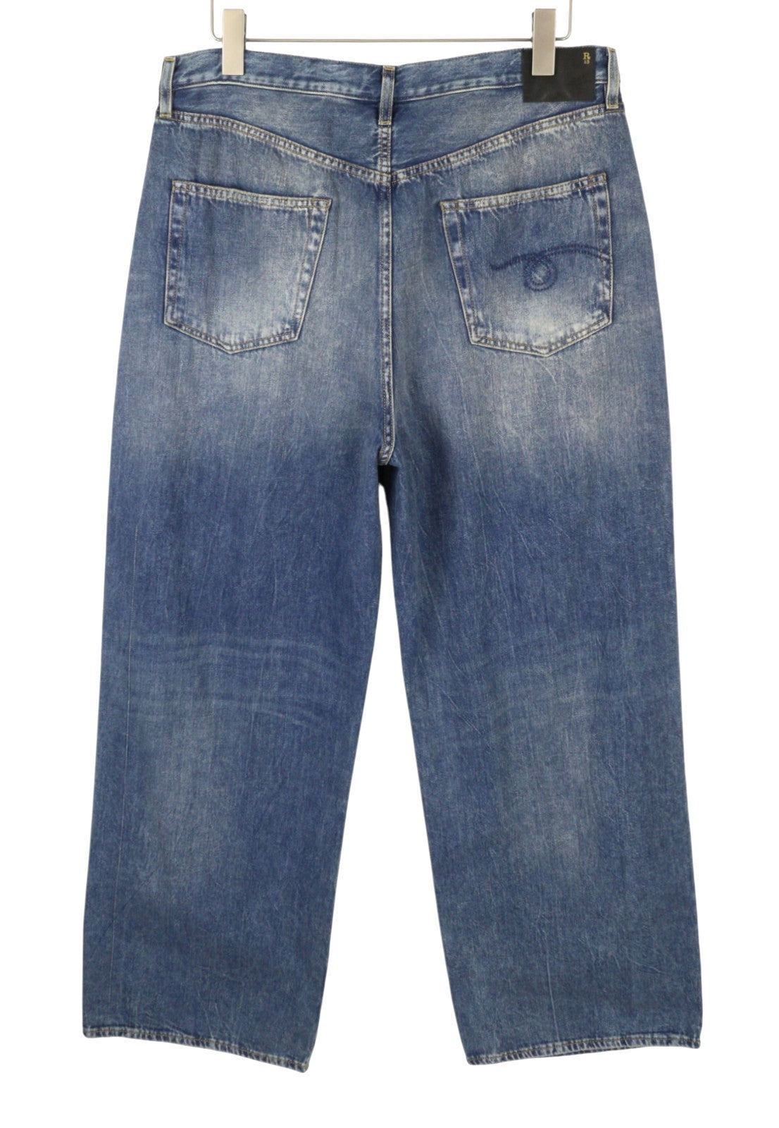 R13 Damon Pleated Women Jeans 36 Kellen Straight Whiskers Faded Blue Denim PS26