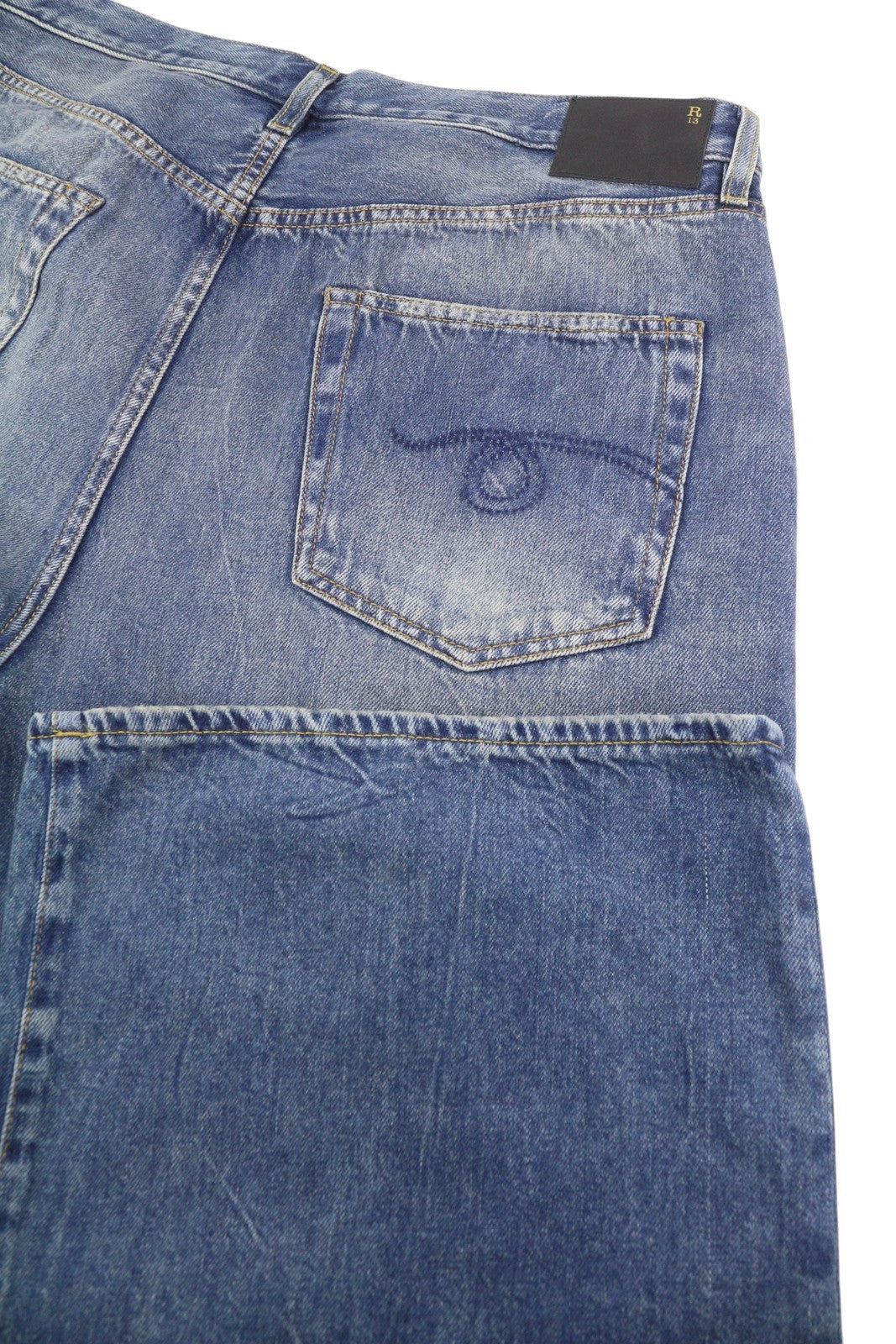 R13 Damon Pleated Women Jeans 36 Kellen Straight Whiskers Faded Blue Denim PS26