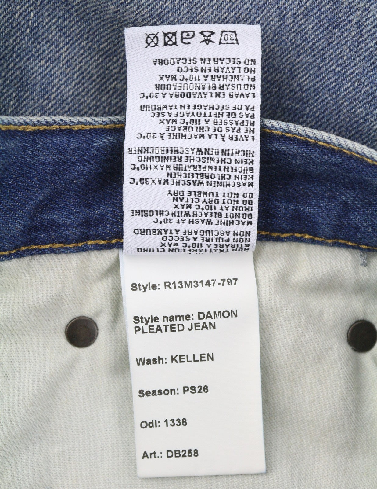 R13 Damon Pleated Women Jeans 36 Kellen Straight Whiskers Faded Blue Denim PS26