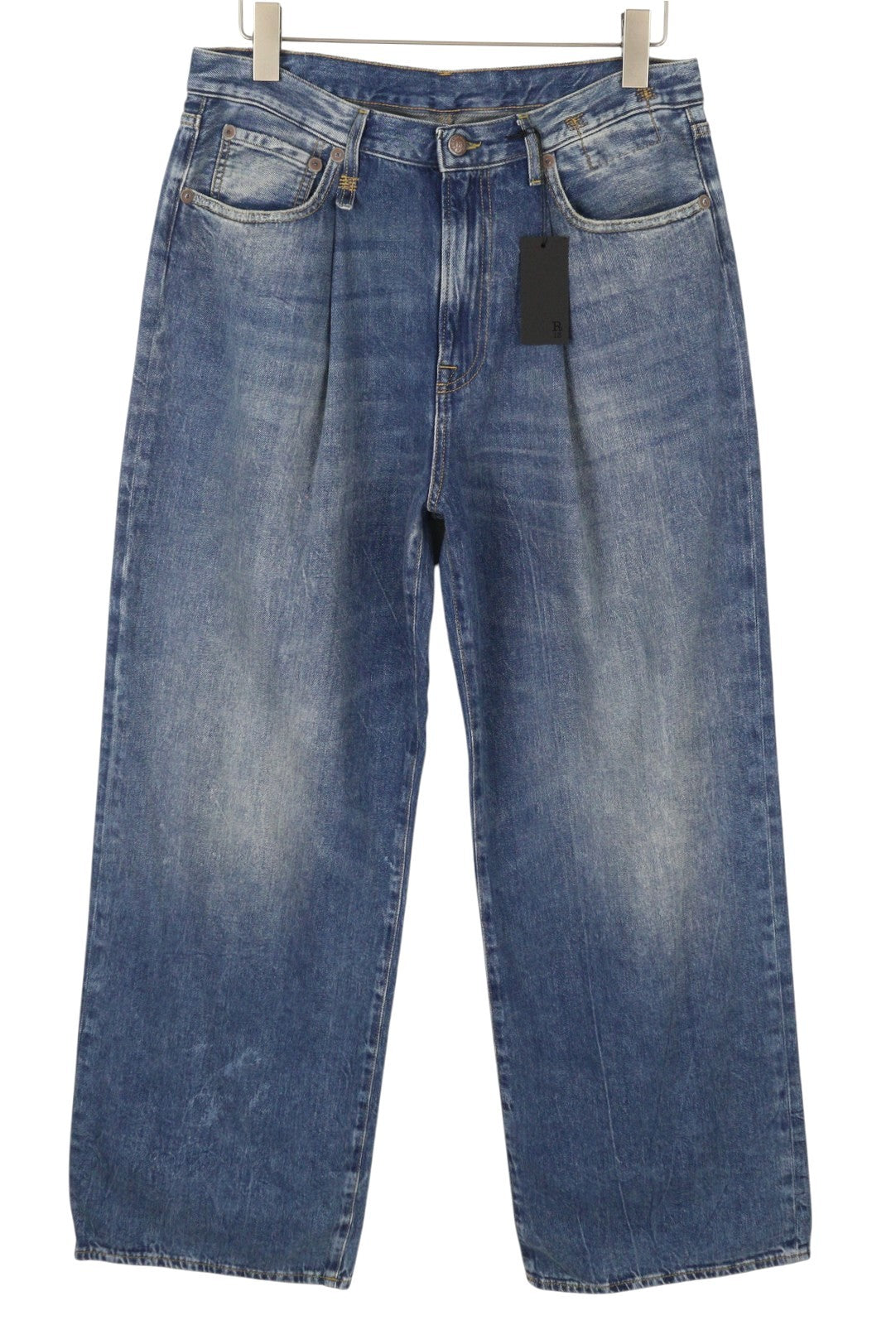 R13 Damon Pleated Women Jeans 33 Kellen Straight Whiskers Faded Blue Denim PS26