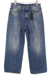 R13 Damon Pleated Women Jeans 33 Kellen Straight Whiskers Faded Blue Denim PS26