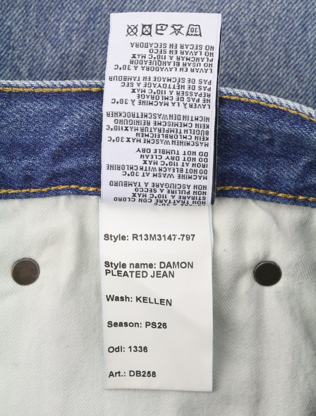 R13 Damon Pleated Women Jeans 33 Kellen Straight Whiskers Faded Blue Denim PS26