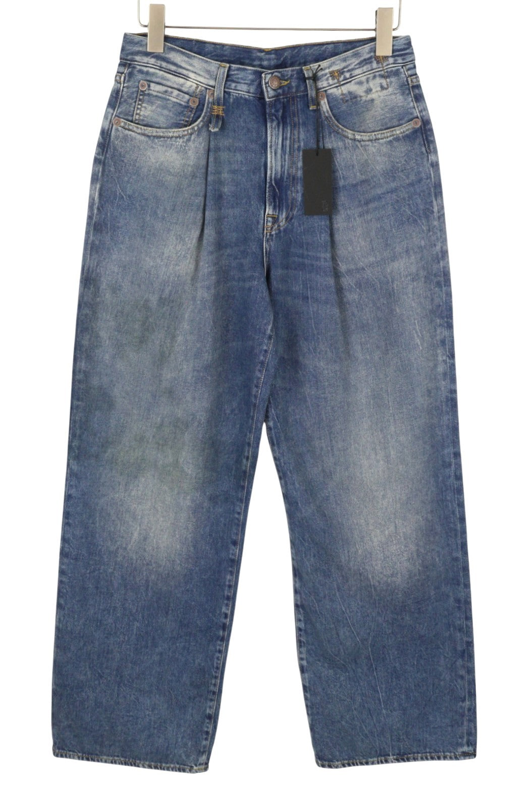 R13 Damon Pleated Women Jeans 30 Kellen Straight Whiskers Faded Blue Denim PS26