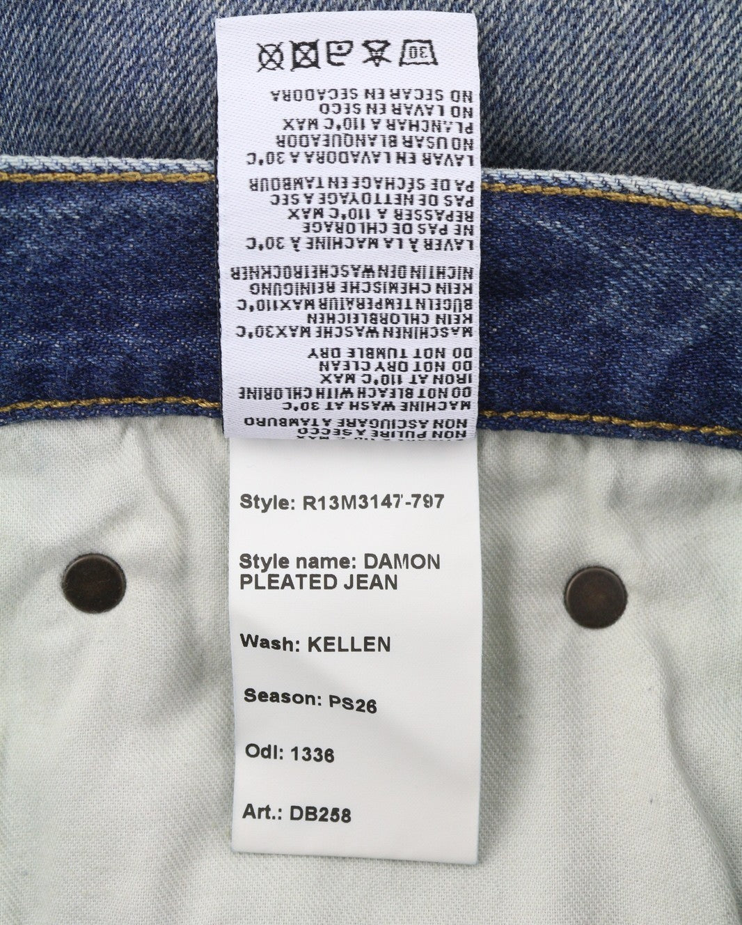 R13 Damon Pleated Women Jeans 30 Kellen Straight Whiskers Faded Blue Denim PS26