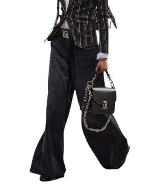 R13 Nico Wrap Women Jeans 27 Essex Black Washed Asymmetrical Front PS26 RRP790